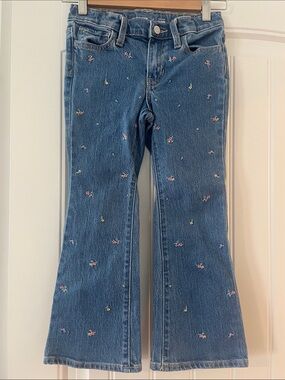 Girls' Blue Embroidered Flare Jeans